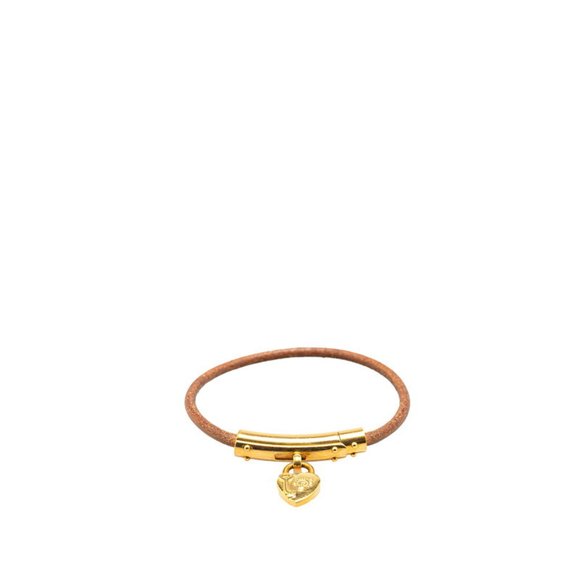 Hermes Hermès Heart Cadena Motif Bracelet in Brown Gold Plated Leather for Women - Picture 1 of 5